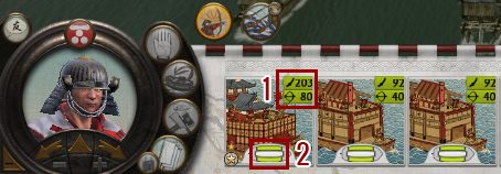 Przy kartach jednostki mamy informacje o liczebności załogi (1) (z podziałem na strzelców oraz walczących wręcz, którzy wezmą udział w walce podczas abordażu), a także aktualny stan kadłuba (2) - Bitwy morskie w Total War SHOGUN 2 | Bitwy - Total War: SHOGUN 2 - poradnik do gry