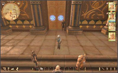 Niestety ogromne wrota są zamknięte, dodatkowo na warcie stoi Strażnik Pałacu (M4, 4) - 3. Ulecz kaplicę Nurti | Zadania główne | Drakensang Phileassons Secret - Drakensang: Phileassons Secret - poradnik do gry