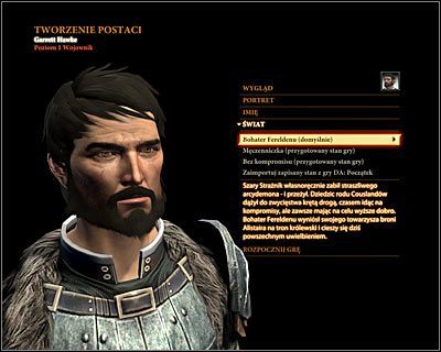 Pokazane na powyższym screenie drugie okno kreacji postaci wyświetlane jest dopiero po zaliczeniu krótkiego wprowadzenia związanego z pokonaniem grupy mrocznych pomiotów - Utworzenie nowej postaci w Dragon Age II | Rozwój postaci - Dragon Age II - poradnik do gry