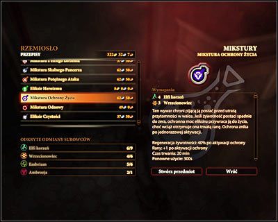 Po otwarciu okna zamawiania mikstur (powyższy screen) powinieneś po lewej stronie zobaczyć ich listę - Wstęp (2) w Dragon Age II | Rzemiosło - Dragon Age II - poradnik do gry