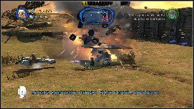 Po zniszczeniu anten zacznij ostrzeliwać wrogie działo znajdujące się w prawym górnym narożniku mapy [1] - Hrabia Dooku (3) | Tryb fabularny | LEGO Star Wars III The Clone Wars - LEGO Star Wars III: The Clone Wars - poradnik do gry