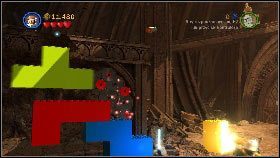 Kiedy spadnie na dół użyj mocy na zniszczonych fragmentach, aby ustawić pierwszą część figurki na ścianie [1] - Hrabia Dooku (5) | Tryb fabularny | LEGO Star Wars III The Clone Wars - LEGO Star Wars III: The Clone Wars - poradnik do gry