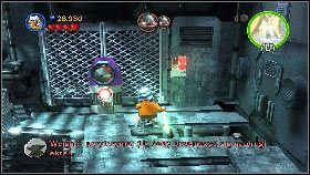 Zacznij iść w kierunku Grievousa [1], a kiedy ten ucieknie użyj części leżącej na ziemi na panelu w drzwiach [2] - Generał Grievous (2) | Tryb fabularny | LEGO Star Wars III The Clone Wars - LEGO Star Wars III: The Clone Wars - poradnik do gry