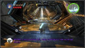 Po uczynieniu tego aktywuj przy pomocy R2-D2 panel [1] i przejdź przez mokry korytarz [2] - Generał Grievous (4) | Tryb fabularny | LEGO Star Wars III The Clone Wars - LEGO Star Wars III: The Clone Wars - poradnik do gry