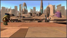Za kolejnymi wrotami rozpocznie się krótka cut-scenka [1], a po niej etap dobiegnie końca [2] - Wstęp; Kryzys zakładników | Etapy specjalne | LEGO Star Wars III The Clone Wars - LEGO Star Wars III: The Clone Wars - poradnik do gry