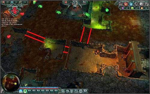 Tymczasem przed nami kolejne zadanie - musimy przekopać się do następnych wrót (mapa, punkt 4), przez które będą mogli wejść kolejni przybysze - przekopujemy zaznaczone na obrazku skały - Misja 2 - Yum-Yumville | Opis przejścia Dungeons - Dungeons - poradnik do gry