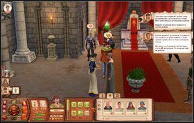 Na początku Szpieg będzie musiał podsłuchać rozmów - czekamy aż inni Simowie zaczną konwersować i wtedy klikamy na nich, aby wybrać odpowiednią opcję - Dzień Zagłady! | Misje w The Sims Średniowiecze - The Sims: Średniowiecze - poradnik do gry