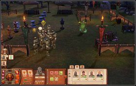 Ostatni z ochotników będzie pijusem - podajemy mu napitki z beczułki, aby przekonać go do walki (jeśli beczka będzie pusta to warzymy syrop) - Zwariowane Golemy | Misje w The Sims Średniowiecze - The Sims: Średniowiecze - poradnik do gry