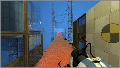 Przechodząc przez nie, grubsza maszyna dostanie się na metalowy chodnik - Rozdział 5 - Żele mobilności (3) | Tryb współpracy Portal 2 - Portal 2 - poradnik do gry