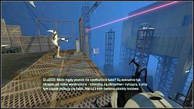 Na początku chudszy robot musi postawić pomarańczowy portal pod rurą z żelem [1], a czerwony panelu po prawej [2] - Rozdział 5 - Żele mobilności (3) | Tryb współpracy Portal 2 - Portal 2 - poradnik do gry