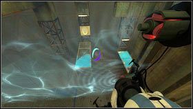 Gdy druga maszyna wciśnie czerwony guzik, niebieski żel wyląduje w strumieniu - Rozdział 5 - Żele mobilności (1) | Tryb współpracy Portal 2 - Portal 2 - poradnik do gry