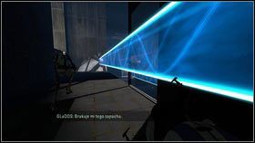 Na początku niech pomarańczowy robot postawi jeden portal na końcu błękitnego promienia [1], a drugi na ścianie naprzeciwko [2] - Rozdział 3 - Świetlna bariera (3) | Tryb współpracy Portal 2 - Portal 2 - poradnik do gry