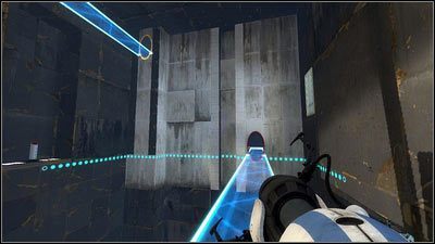 Za kolejną barierą pomarańczowy portal powinien znaleźć się na końcu mostu po lewej, a czerwony na prawo od niego - Rozdział 3 - Świetlna bariera (1) | Tryb współpracy Portal 2 - Portal 2 - poradnik do gry