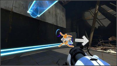 Niech niebieski robot postawi swój granatowy portal na końcu świetlistego mostu, a błękitny na ścianie po lewej - Rozdział 3 - Świetlna bariera (1) | Tryb współpracy Portal 2 - Portal 2 - poradnik do gry