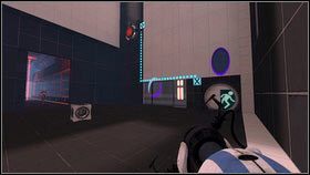 Niech pomarańczowy robot postawi jeden portal za wyrzutnią [1], a drugi tuż nad wyjściem [2] - Rozdział 2 - Masa i prędkość (3) | Tryb współpracy Portal 2 - Portal 2 - poradnik do gry