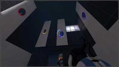 Zaraz na początku niech pomarańczowy robot umieści jeden ze swoich portali na niebieskim punkcie po prawej, a drugi na białej płaszczyźnie naprzeciwko czerwonego podestu - Rozdział 2 - Masa i prędkość (3) | Tryb współpracy Portal 2 - Portal 2 - poradnik do gry