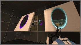 Niech jeden z robotów przeleci za nią, stawiając portal na panelu naprzeciwko [1] oraz używając katapulty - Rozdział 2 - Masa i prędkość (2) | Tryb współpracy Portal 2 - Portal 2 - poradnik do gry