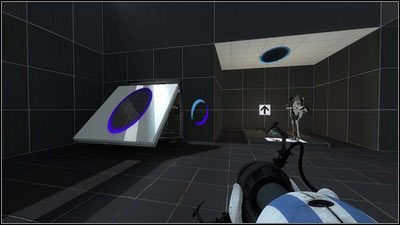 Postaw jeden portal na wychylonym panelu, a drugi na niebieskim punkcie - Rozdział 2 - Masa i prędkość (2) | Tryb współpracy Portal 2 - Portal 2 - poradnik do gry