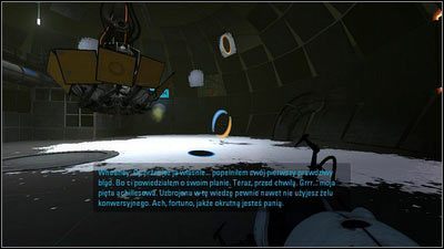 Gdy tak się stanie, umieść jedną dziurę na najwyżej białej powierzchni [1], a następnie poczekaj, aż przeciwnik zacznie ponownie rzucać ładunki wybuchowe - Rozdział 9 - Teraz musi Cię zabić (3) | Opis przejścia Portal 2 - Portal 2 - poradnik do gry