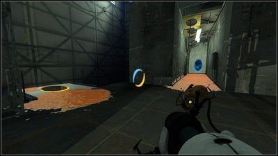 Gdy skończysz, umieść jeden portal w białej posadzce pod strumieniem, a drugi na końcu korytarza - Rozdział 9 - Teraz musi Cię zabić (2) | Opis przejścia Portal 2 - Portal 2 - poradnik do gry