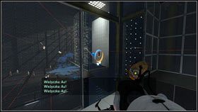 W miejscu wycieku postaw niebieski portal [1], a następnie przy pomocy pomarańczowego zniszcz wieżyczki za twoimi plecami [2] - Rozdział 9 - Teraz musi Cię zabić (1) | Opis przejścia Portal 2 - Portal 2 - poradnik do gry
