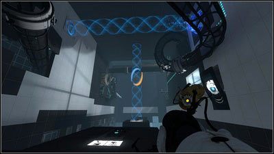 Po rozpoczęciu etapu stwórz niebieski portal na końcu promienia, a pomarańczowy na platformie po środku - Rozdział 8 - Swędzenie (3) | Opis przejścia Portal 2 - Portal 2 - poradnik do gry