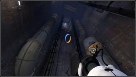 Zeskocz następnie na dół do niebieskiego i staraj się wylądować na pobliskim zbiorniku [1] - Rozdział 7 - Ponowne spotkanie (3) | Opis przejścia Portal 2 - Portal 2 - poradnik do gry