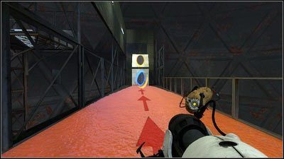 Przenieś się teraz na drugą stronę, postaw dwa portale jeden nad drugim i wbiegnij do środka po rozbiegu - Rozdział 7 - Ponowne spotkanie (2) | Opis przejścia Portal 2 - Portal 2 - poradnik do gry