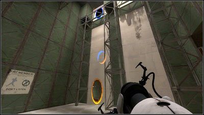 Odwróć się teraz o 180 stopni i umieść jedną dziurę na górze, a drugą na dole i wejdź do środka - Rozdział 6 - Upadek (4) | Opis przejścia Portal 2 - Portal 2 - poradnik do gry