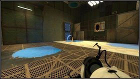 Umieść szybko pomarańczową dziurę naprzeciwko odblokowanego miejsca [1] i wskocz po niebieskiej substancji na górę [2] - Rozdział 6 - Upadek (4) | Opis przejścia Portal 2 - Portal 2 - poradnik do gry