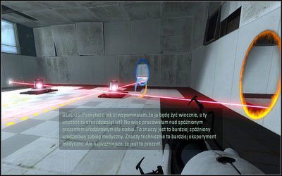 Jak skończysz, ustaw jeden portal na linii wiązki, a drugi na ścianie po prawej - Rozdział 3 - Powrót (3) | Opis przejścia Portal 2 - Portal 2 - poradnik do gry