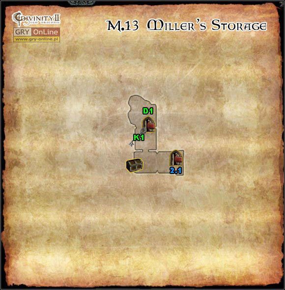 K1 Klucz do drzwi D1 - [ED - Mapy- Złamana Dolina] M2.12; M2.13- Nowe wykopaliska górników i Magazyn młynarza - Divinity II: The Dragon Knight Saga - poradnik do gry