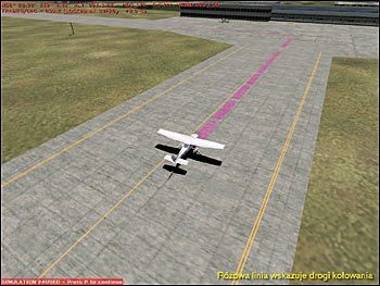 Różowa linia wskazuje drogi kołowania - Start (2) - Lot - Microsoft Flight Simulator 2002 Professional Edition - poradnik do gry