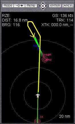 Wynika z niego, że przetniemy oś podejścia na pas 27, skręcimy w lewo żeby lecieć równolegle w przeciwległym do lądowania kierunku a następnie zawrócimy w lewo na pas - Lądowanie (1) - Lot - Microsoft Flight Simulator 2002 Professional Edition - poradnik do gry