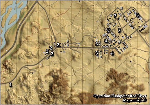 Oznaczenia na mapie - Misja 10 - End of the Beginning (1) - Opis przejścia gry - Operation Flashpoint: Red River - poradnik do gry