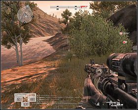 Dopiero teraz warto skupić się na wrogach zgromadzonych przy głównych zabudowaniach i możesz się tu zachować na dwa zasadnicze sposoby - Misja 9 - Vantage Point (1) - Opis przejścia gry - Operation Flashpoint: Red River - poradnik do gry