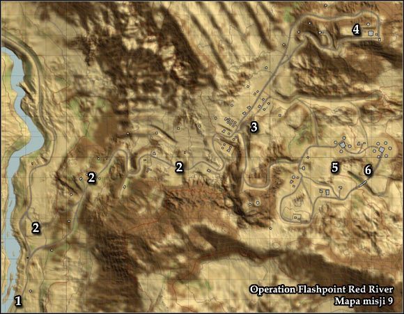 Oznaczenia na mapie - Misja 9 - Vantage Point (1) - Opis przejścia gry - Operation Flashpoint: Red River - poradnik do gry