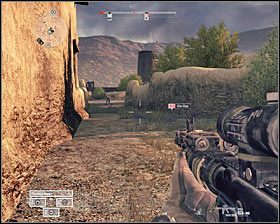 Zajmij się tu neutralizacją pobliskiego stanowiska maszynowego #1, jak również eliminacją biegających po okolicy pojedynczych przeciwników #2 - Misja 8 - 1st and 10, Lets Do It Again (2) - Opis przejścia gry - Operation Flashpoint: Red River - poradnik do gry