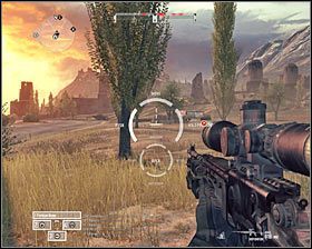 Na wschód stąd znajdują się dwa stanowiska maszynowe i dobrze byłoby zlikwidować ich operatorów #1 lub przynajmniej utworzyć ogień zaporowy, tak by móc w miarę bezpiecznie się do nich zbliżyć - Misja 8 - 1st and 10, Lets Do It Again (2) - Opis przejścia gry - Operation Flashpoint: Red River - poradnik do gry