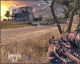 Jeżeli nie masz broni snajperskiej, to najlepszym rozwiązaniem jest wydanie rozkazu postawienia ognia zaporowego i następnie sprawnie przemieszczanie się pomiędzy kolejnymi zasłonami, którymi będą głównie murki #1 - Misja 8 - 1st and 10, Lets Do It Again (1) - Opis przejścia gry - Operation Flashpoint: Red River - poradnik do gry