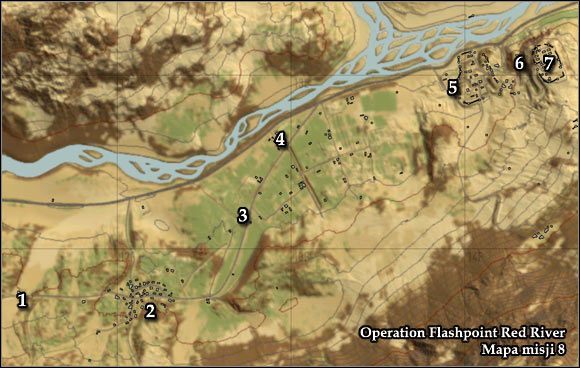 Oznaczenia na mapie - Misja 8 - 1st and 10, Lets Do It Again (1) - Opis przejścia gry - Operation Flashpoint: Red River - poradnik do gry