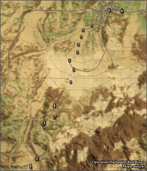 Oznaczenia na mapie - Misja 6 - Careful What You Wish For... (1) - Opis przejścia gry - Operation Flashpoint: Red River - poradnik do gry