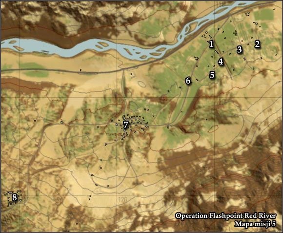 Oznaczenia na mapie - Misja 5 - The Wrong Way (1) - Opis przejścia gry - Operation Flashpoint: Red River - poradnik do gry