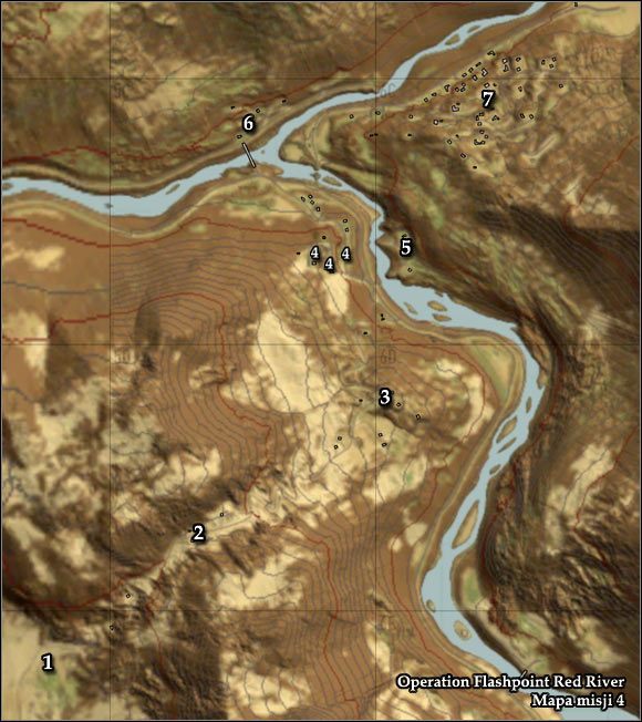 Oznaczenia na mapie - Misja 4 - Almost Too Easy (1) - Opis przejścia gry - Operation Flashpoint: Red River - poradnik do gry