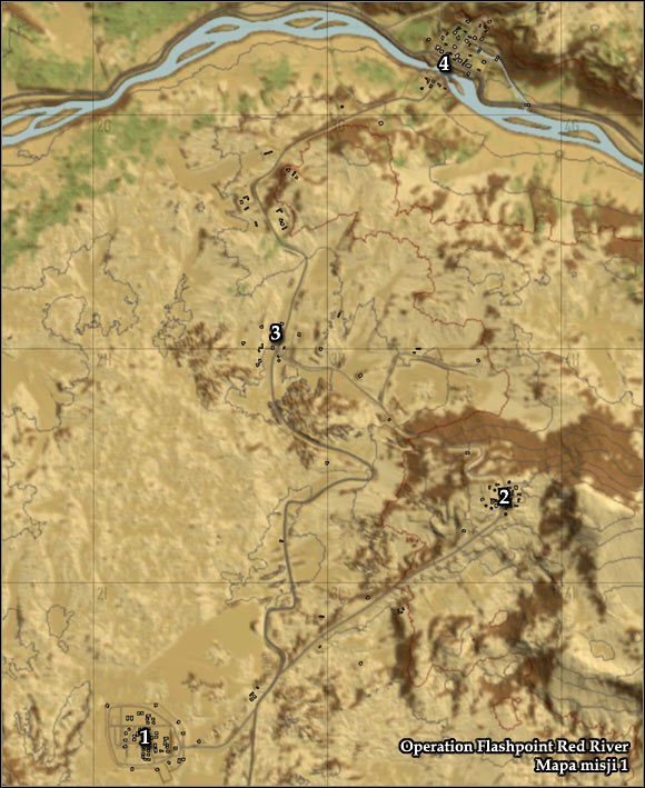 Oznaczenia na mapie - Misja 1 - Welcome to Tajikistan (1) - Opis przejścia gry - Operation Flashpoint: Red River - poradnik do gry
