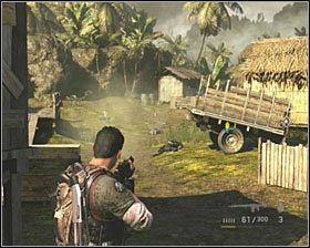 W trakcie walk, Ty jako dowódca i jednoosobowa, mobilna drużyna pilnuj, by przeciwnicy nie dokonali ataku z lewej flanki, wybiegając zza budynków - Rendezvous | Opis przejścia SOCOM Polskie Siły Specjalne - SOCOM: Polskie Siły Specjalne - poradnik do gry