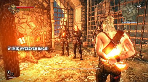 Po krótkiej rozmowie z ambasadorem będziesz musiał przepalić więzy na dłoniach przy pomocy znaku Igni - musisz szybko naciskać lewy przycisk myszy, jeśli nie zdążysz na czas - zginiesz - W imię wyższych racji! | Akt 3 - zadania główne - Iorweth | Wiedźmin 2 - Wiedźmin 2: Zabójcy Królów - poradnik do gry