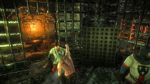 W momencie, gdy przejmiesz kontrolę nad bohaterem możesz: po prostu się uwolnić (lewy przycisk myszy) bądź słownie sprowokować strażników (prawy przycisk myszy) - Lochy La Valetteów (kroki 1 - 4) | Prolog - zadania główne w Wiedźmin 2 - Wiedźmin 2: Zabójcy Królów - poradnik do gry