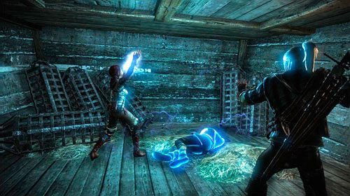 W celu uspokojenia elfa musisz wraz z Triss użyć znaku Aard - ogranicza się to tylko do szybkiego wciskania lewego przycisku myszy - Zabójcy królów (kroki 1 - 6) | Akt 1 - zadania główne w Wiedźmin 2 - Wiedźmin 2: Zabójcy Królów - poradnik do gry