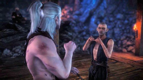 Sama walka, podobnie jak w przypadku zadania Jeden na jednego, opiera się na Quick Time Event, czyli wciskaniu odpowiednich klawiszy wyświetlanych na ekranie - Podziemny krąg | Akt 1 - zadania poboczne w Wiedźmin 2 Zabójcy Królów - Wiedźmin 2: Zabójcy Królów - poradnik do gry